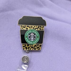 Starbucks Coffee, Scrubs And Rubber Gloves Nurses Badge Reel